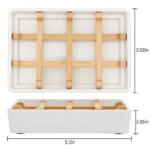 Bamboo Soap Dishes for Shower Wooden Soap Bar Holder for Bathroom Soap Tray Easy to Clean, Durable and with Non-Slip Pads(Two White Squares) - color: Two White Squares