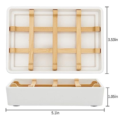 Bamboo Soap Dishes for Shower Wooden Soap Bar Holder for Bathroom Soap Tray Easy to Clean, Durable and with Non-Slip Pads(Two White Squares) - color: Two White Squares