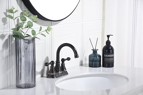 Oil Rubbed Bronze 4 Inch Centerset Bathroom Sink Faucet 3 Hole with Drain | Derengge High Arc Classic 2-Handle Bathroom Sink Faucet, Vanity Lavatory Faucet with 360° Swivel Spout,F-4501-NB - color: Oil Rubbed Bronze