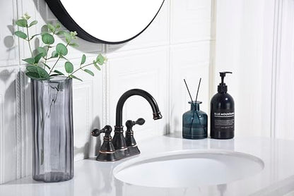 Oil Rubbed Bronze 4 Inch Centerset Bathroom Sink Faucet 3 Hole with Drain | Derengge High Arc Classic 2-Handle Bathroom Sink Faucet, Vanity Lavatory Faucet with 360° Swivel Spout,F-4501-NB - color: Oil Rubbed Bronze