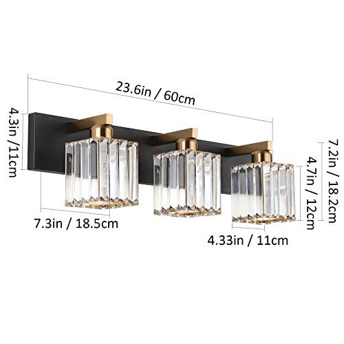 Aipsun Crystal Vanity Light Bathroom Lighting Fixtures 3 Light Modern Vanity Lighting Fixtures (Exclude Bulb) - color: Black Gold, size: 23 inch