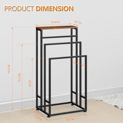 Standing Towel Rack 3 Tier Small Towel Blanket Ladder Holder Stand | For Bathroom Bedroom Living Room, Metal, Farmhouse, with Storage Shelf, Black Brown - color: Black+brown