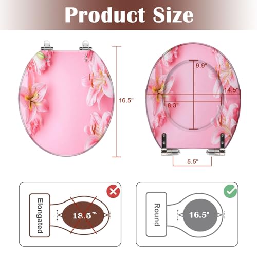 Round Toilet Seat Flowers composition Pink white flowers pastel pink Flat lay top view Resin Toilet Seat Slow Quiet Close with Quick-Release Hinges Toilet Seat with Cover Easy to Clean Install - color: Multi2, size: 16.5"x14.5"