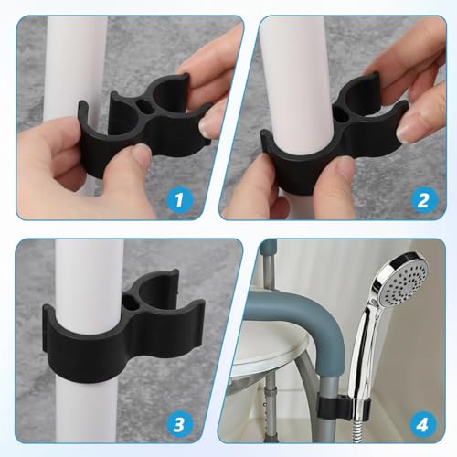 2 PCS Shower Head Holder for Shower Chair, Universal Bath Seat Shower Bracket Attachment for Transfer Bench, Tub Stool, Elderly Disabled Users, Universal Fit - color: Black
