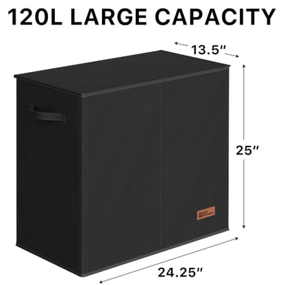 Simple Houseware Double Laundry Hamper with Lid & Removable Bags, Black | Heavy Duty 600D Polyester, Water-Resistant Surface - color: Black