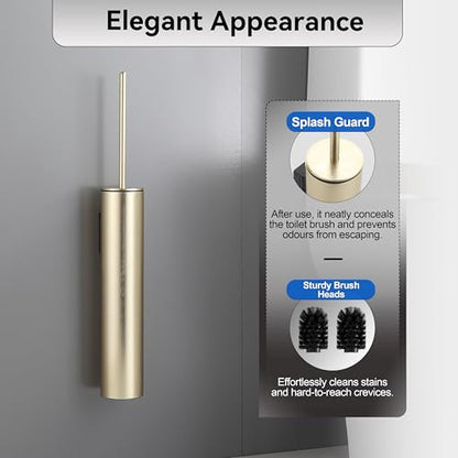 Wall Mounted Brushed Gold Toilet Brush with Holder,Durable Cleaning Toilet Bowl Brushes with Holders - color: Brushed Gold