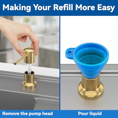 Dish Soap Dispenser, Kitchen Sink Soap Dispenser Pump with 17 OZ Bottle, Refill from The Top, Wide Pump Head Base (Golden) - color: Gold, size: With Bottle