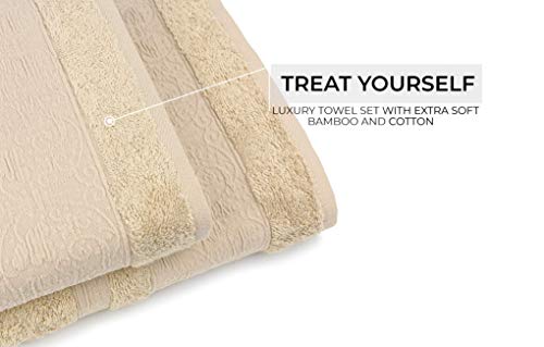Miasoft Iren 100% Rayon Derived from Bamboo Towel Set - Soft and Washable Turkish Bath Towels for Hands, Face and Hair - Set of 2 in Gift Box - Pastel Brown