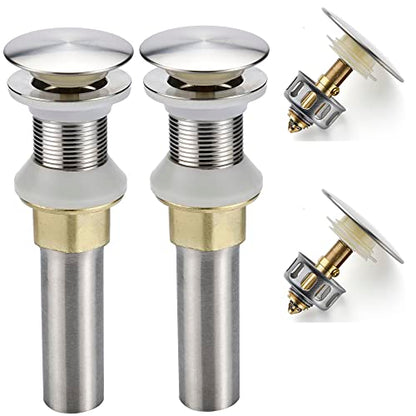Rockgoya Bathroom Sink Drain,2 Pack Drain Stopper Bathroom Sink Without Overflow,Pop Up Drain Assembly with Detachable Strainer Basket,Built-in Anti-Clogging Strainer,Stainless Steel Brushed Nickel - color: Brushed Nickel-2 Pack, style: Without Overflow