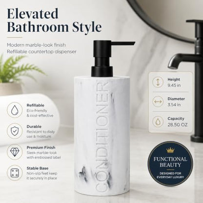Conditioner Dispenser Luxurious Refillable Pump Bottle with Embossed Text, Durable Construction for Bathroom and Kitchen - color: Conditioner White