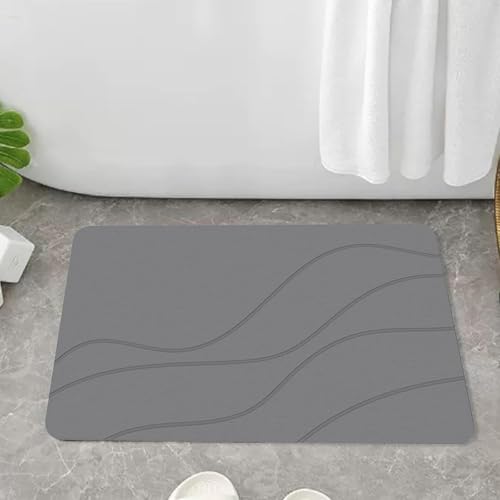 Matmend Bath Mat, Stone Bath Mat Diatomaceous Earth Quick Drying Non-Slip Shower Mats, Water Absorbing Rug Outside Shower, Diatomaceous Earth Stone Material (Grey) - color: Grey