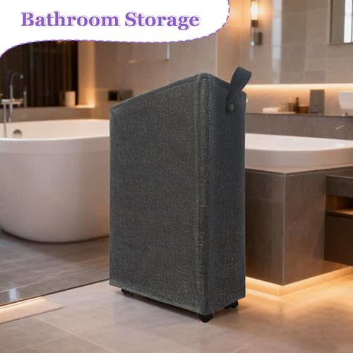 Slim Rolling Laundry Basket with Wheels, 42L Narrow Laundry Hamper with Mesh Drawstring Cover & Handles, Collapsible Dirty Clothes Bin for Small Spaces, Dorm, Apartment, Bathroom, Dark Grey - color: Dark Gary