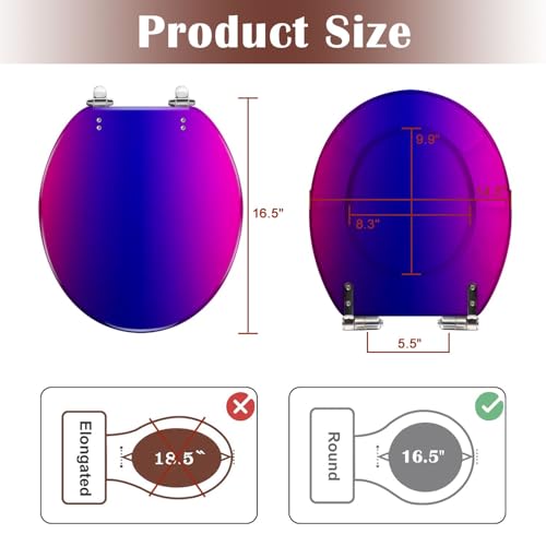 Round Toilet Seat Purple pink Resin Toilet Seat Slow Quiet Close with Quick-Release Hinges Toilet Seat with Cover Easy to Clean Install - color: Multi8, size: 16.5"x14.5"