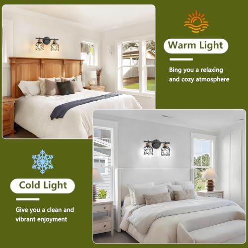 2-Light Farmhouse Bathroom Light Fixtures, Rustic Black Bathroom Lighting Over Mirror with Metal Shade, Modern Coastal Vanity Lights for Mirror Living Room Cabinet Bedroom - size: 2-Light