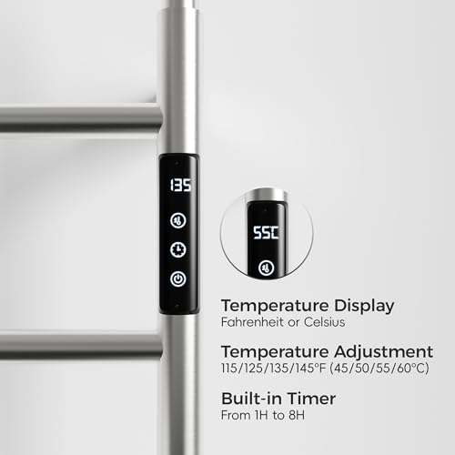 Towel Warmer, Stainless Steel Heated Towel Racks for Bathroom, 6 Bars Wall Mounted Towel Heater with Intelligent Touch Screen Timer & Temperature Adjustment, Plug-in/Hard-Wired, Brushed Nickel - color: Brushed Nickel, size: 6-Bar