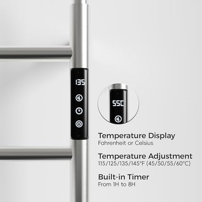 Towel Warmer, Stainless Steel Heated Towel Racks for Bathroom, 6 Bars Wall Mounted Towel Heater with Intelligent Touch Screen Timer & Temperature Adjustment, Plug-in/Hard-Wired, Brushed Nickel - color: Brushed Nickel, size: 6-Bar