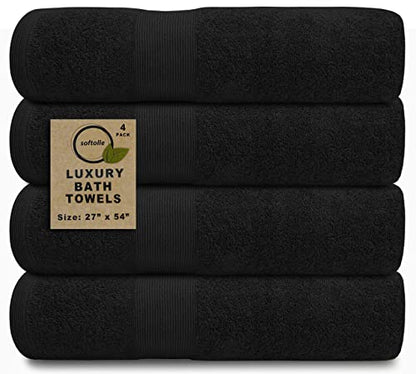 Luxury Bath Towels Set of 4 (27” x 54”) | Towels for Bathroom | Super Soft | Highly Absorbent Towels for Home, Spa, Gym (Black) - color: Black
