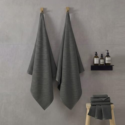ecolook 6-Piece Waffle Towel Set, 100% Cotton Lightweight - Dark Gray | Absorbent & Quick-Drying, 2 Bath Towels (31×63 in), 2 Hand Towels, 2 Washcloths, Lint-Free for Bathroom, Pool, Gym, Travel - color: Dark Gray