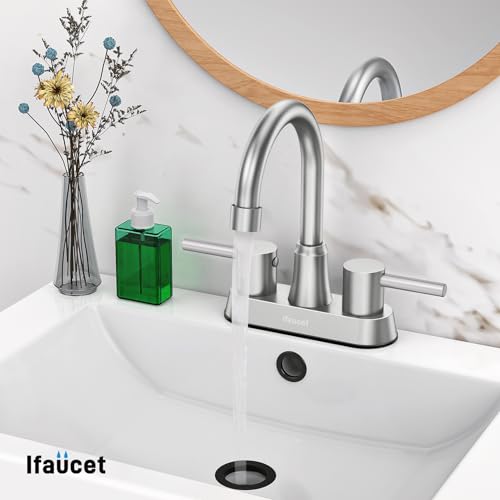 Bathroom Faucets, Bathroom Faucet 3 Hole, Bathroom Sink Faucet, Faucet for Sink 4 Inch 2 Handle Centerset, Lead-Free, with Copper Pop Up Drain (Brushed Nickel) - color: Brushed Nickel Style A