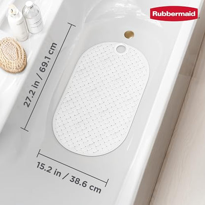 Rubbermaid INSTAMAT Bath Tub Shower Mat, Non-Slip Tub Mat with Suction Cups, Bath Mat Hangs on Showerhead for Quick Dry, 27.2 x 15.2 Inch, BPA-Free, Easy to Clean, for Inside Tub or Shower, White - color: White