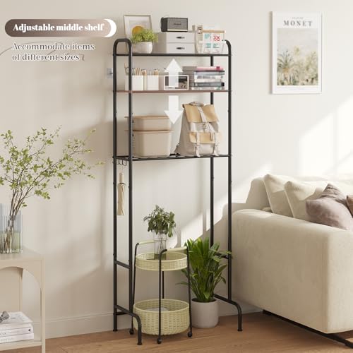 STDDRE 3-Tier Over The Toilet Storage Space Saver with Paper Holder Freestanding Rack Metal Bathroom Shelves with Hooks Above The Toilet Storage Shelf (Black, 3 Tier) - color: Black