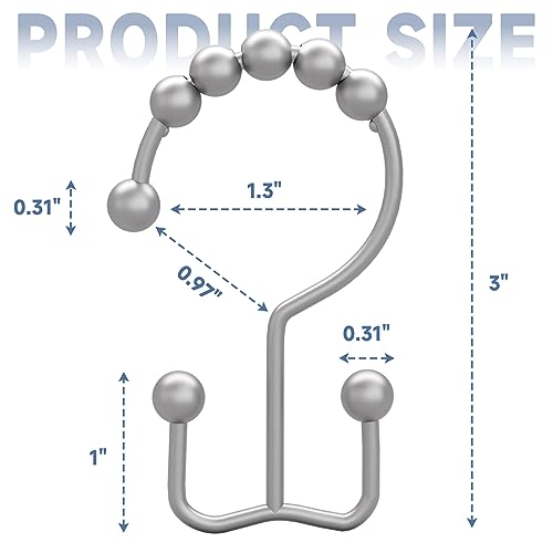 Shower Curtain Hooks Rings, Rust-Resistant Metal Double Glide Shower Hooks for Bathroom Shower Rods Curtains, Set of 12 Hooks - Space Silver - color: Space Silver
