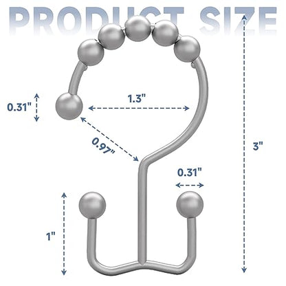 Shower Curtain Hooks Rings, Rust-Resistant Metal Double Glide Shower Hooks for Bathroom Shower Rods Curtains, Set of 12 Hooks - Space Silver - color: Space Silver