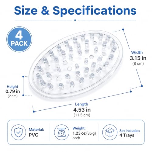 4-Pack Self-Draining Soap Holder, Clear Plastic Soap Saver Tray with Raised Ridges for Bathroom Shower and Kitchen Sink
