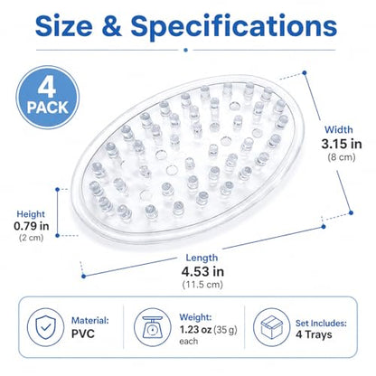 4-Pack Self-Draining Soap Holder, Clear Plastic Soap Saver Tray with Raised Ridges for Bathroom Shower and Kitchen Sink