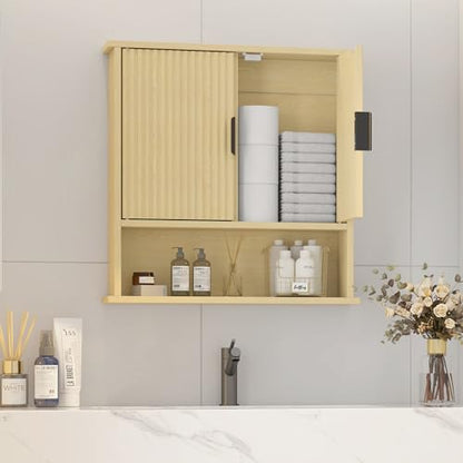 Bathroom Wall Cabinet,Farmhouse Medicine Cabinet for Bathroom with 2 Doors,Wall Mounted Medicine Cabinets Over Toilet Storage Cabinet for Laundry Room/Kitchen/Living Room,Natural,23 x 24