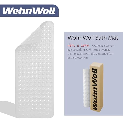 Non-Slip Bath Tub Mat, Extra Large 40x16 Inch Shower Mat with Suction Cups & Drain Holes, Quick Dry Soft Mat for Bathroom Floor Safety, Bubble Style, White - color: White