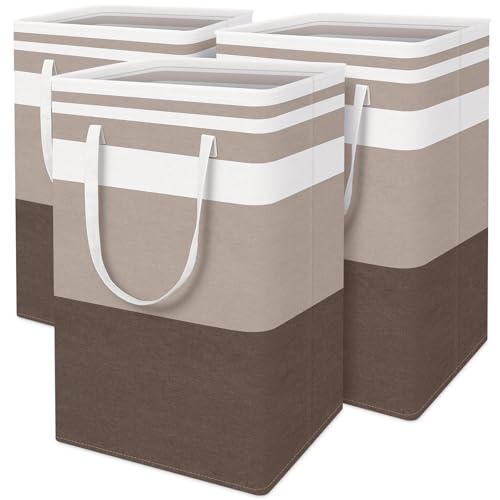 BlissTotes 3-Pack Laundry Basket, Collapsible Laundry Hamper, Khaki, 75L | Laundry Clothes Hamper, Hampers for Bedroom, Freestanding Hamper with Handles, Clothes Laundry Basket - color: Khaki, size: 75L