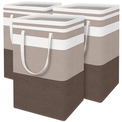 BlissTotes 3-Pack Laundry Basket, Collapsible Laundry Hamper, Khaki, 75L | Laundry Clothes Hamper, Hampers for Bedroom, Freestanding Hamper with Handles, Clothes Laundry Basket - color: Khaki, size: 75L
