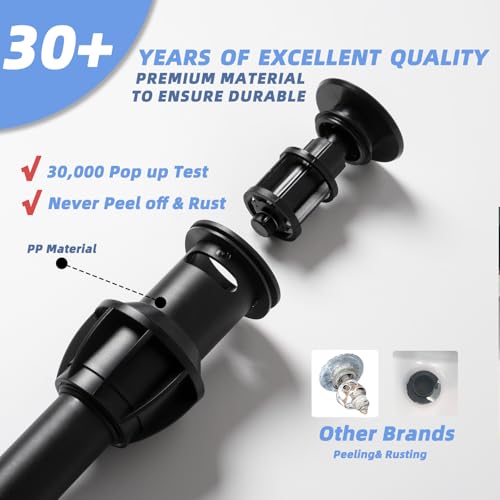 Bathroom Sink Drain with Overflow, Bathroom Sink Stopper for Vanity Vessel Sink,Universal Rapid Draining Plastic Pop-up Sink Drain with Anti-Clog Strainer, Matte Black - color: Matte Black