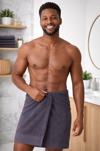 Waffle Weave and Zero Twist Terry Bath Towel, Dark Grey, 100% Cotton, 36x72 Inches Best for Beaches 4 Pieces Hotel and Good for Body Rap