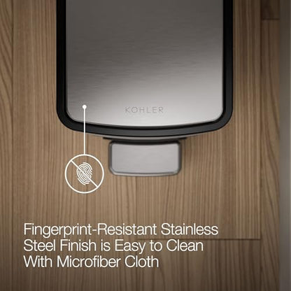 Kohler 1.6 Gallon Stainless Steel Bathroom Trash Can | 31319-ST, Small Waste Bin, Quiet-Close Lid, Hands-Free Foot Pedal - color: Stainless Steel, size: 1.6 Gallon - Step Can