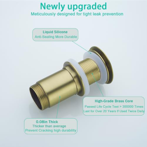 All Metal Bathroom Sink Drain,Pop-up Drain with Detachable Basket Stopper,Anti-Clogging Drain Strainer,Hair Catcher,for Vanity Vessel Sink Without Overflow,Brushed Gold,SE83997PB-BG - color: Brushed Gold(without Overflow)