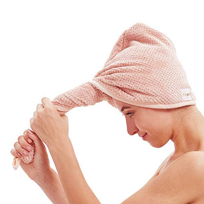M-bestl 2 Pack Microfiber Hair Towel Wrap,Quick Dry,Anti-frizz(Pink&Beige) | Hair Drying Towel for Women with button,lightweight,Anti-frizz Absorbent hair Turban Towel for Long Thick Curly Hair - color: Beige&pink