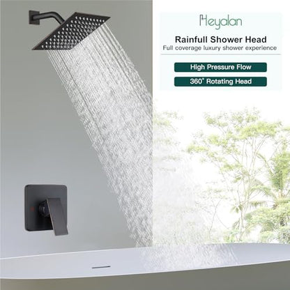 Heyalan 8 Inch Square Rain Shower Faucet Set with Valve, Oil Rubbed Bronze | Female-thread 1/2-inch NPT connections, SUS304 shower head, brass rough-in valve, single-handle control Shower Set - color: Bronze, size: 8 Inch Square Shower Head
