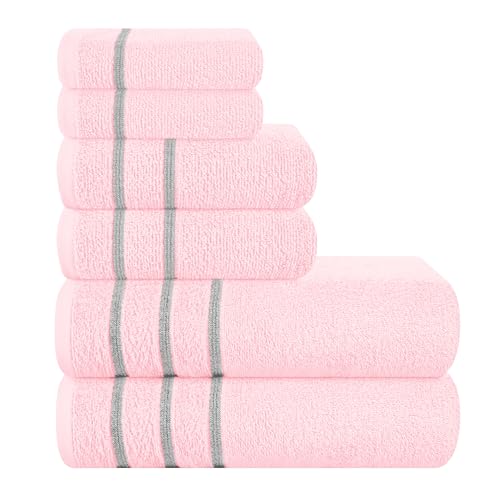MyOwn Ultra Soft 6 Pack Cotton Towel Set, Contains 2 Bath Towels 28x55 inch, 2 Hand Towels 16x24 inch & 2 Wash Coths 12x12 inch, Ideal Everyday use, Compact & Lightweight - Pink, 71662 - color: Pink, size: 6-Piece Towel Set