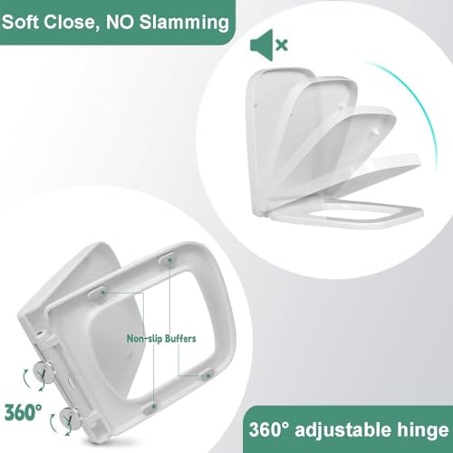 Toilet Seat with Cover, Slow Close, Quick Release, Easy Cleaning, Thickened PP Material, Top Fixing Adjustable Hinge, White - size: 04B