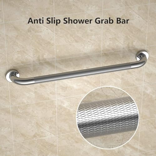 Anti Slip Shower Grab Bar 24 Inch, YuanDe Chrome Stainless Steel Bath Grab Bar, Knurled Bathroom Safety Rail, Shower Handrail Support, Handicap Elderly Balance Assist Handles - size: 24inch-1 Pack
