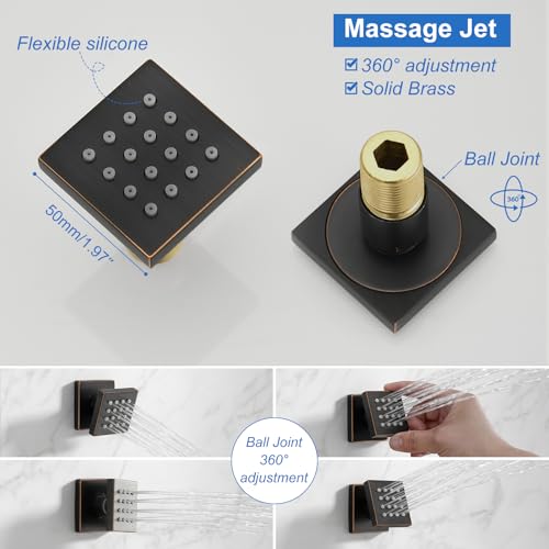 RUMOSE Rainfall Shower System with 4 Full Body Jet 4 Mode Shower Faucet Set | 12 Inch Rain Shower Head, 2 in 1 Handheld Spray, Oil Rubbed Bronze Brass Shower Jet Shower Fixtures, Wall Mounted - color: Oil Rubbed Bronze