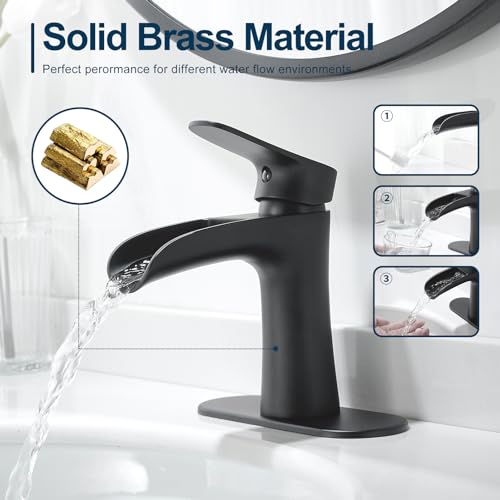 VOTON Black Bathroom Faucets Single Handle Waterfall Sink Faucet One Hole or Three Holes with Deck Mount Vanity Farmhouse RV Vessel Basin Faucet - color: B-Matte Black, style: Without Drain