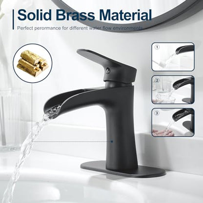 VOTON Black Bathroom Faucets Single Handle Waterfall Sink Faucet One Hole or Three Holes with Deck Mount Vanity Farmhouse RV Vessel Basin Faucet - color: B-Matte Black, style: Without Drain