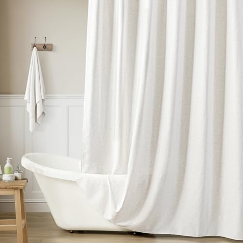 Linen Shower Curtain with 12 Hooks Modern Heavy Duty Washable Fabric Curtain Set Waterproof Thick Cloth Shower Curtains for Bathroom Bathtub Washable, 72x96,Linen White - color: Linen White, size: 72"W x 96"L (Pack of 1)