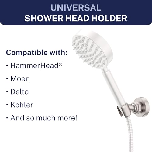 HammerHead Showers Solid Metal Handheld Showerhead Holder Wall Mount, Adjustable Screw-Mounted Pivot Ball, Shower Hose Holder, Fits Most Handheld Showerheads, Brushed Nickel - style: Brushed Nickel