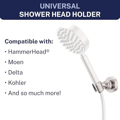 HammerHead Showers Solid Metal Handheld Showerhead Holder Wall Mount, Adjustable Screw-Mounted Pivot Ball, Shower Hose Holder, Fits Most Handheld Showerheads, Brushed Nickel - style: Brushed Nickel
