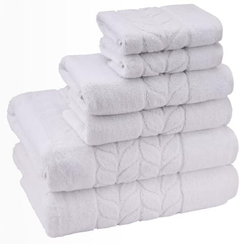 BAGNO MILANO Organic Turkish Cotton Bath Towels, Hand Towels - Premium Jacquard Collection, Certified Organic Cotton Towel Set (White, Towel Set of 6) - color: White, size: Towel Set of 6