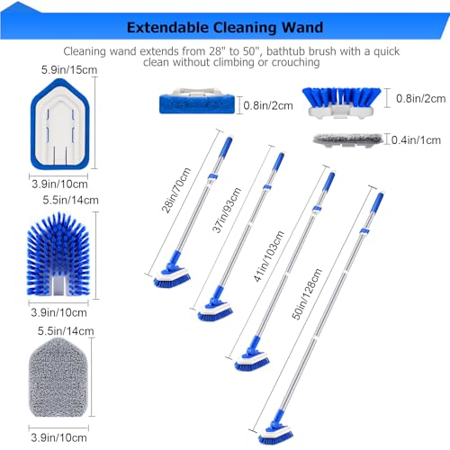 Bathtub Cleaning Brush Long Handle, Shower Bathroom Cleaner Brush Scrubber | 3 Different Detachable Scrub Brush Replacement Head for Scrubing Bathroom Floors, Tubs, Tiles, and Kitchen Walls - color: Blue